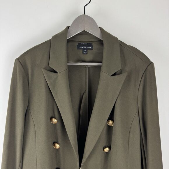 Lane Bryant The Bryant Blazer Size 16 Olive Green Gold Buttons Ponte Jacket - Picture 2 of 16